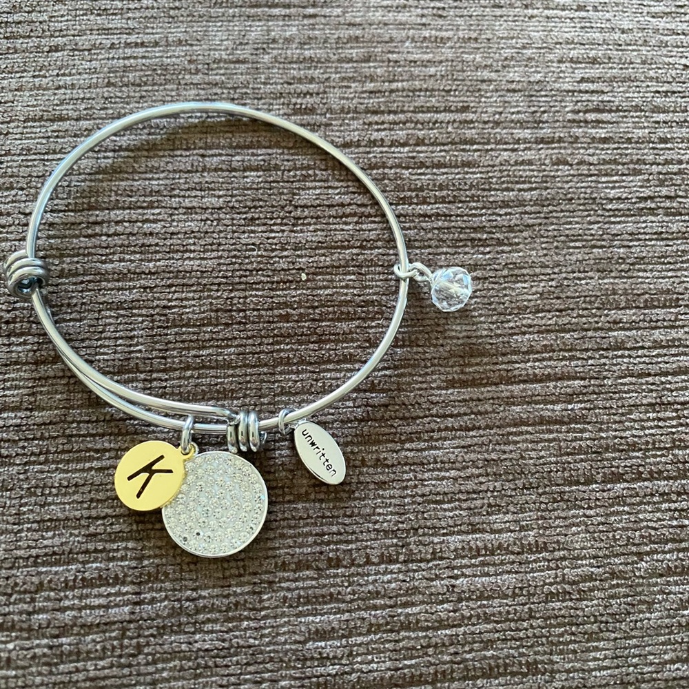 Brand new bracelet with initial K and cubic zirconia charm